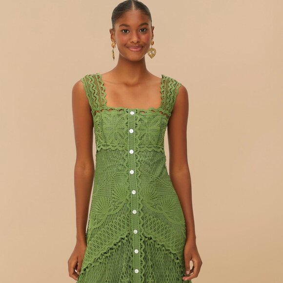 Farm Rio Green Nautical Guipure Maxi Dress L - Picture 3 of 4